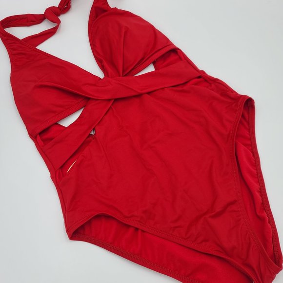 NWT Red Kenneth Cole Core Power Cutout Swimsuit, L - Picture 3 of 9